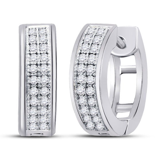 10k White Gold Womens Round Diamond Huggie Earrings 1/6 Cttw