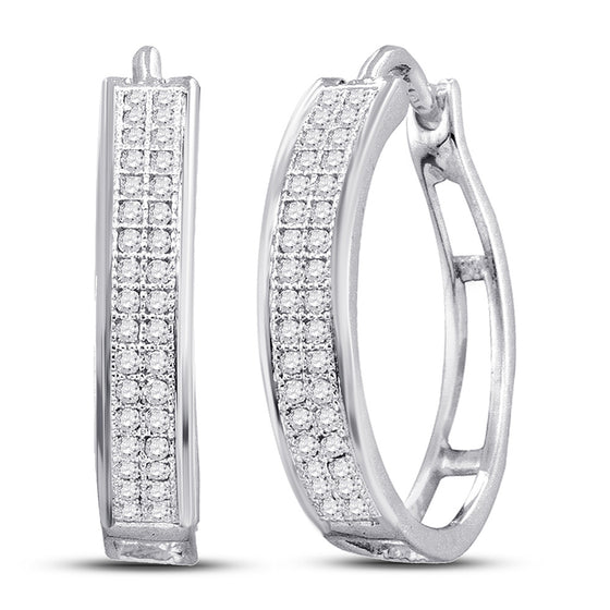 10k White Gold Womens Round Diamond Hoop Earrings 1/5 Cttw