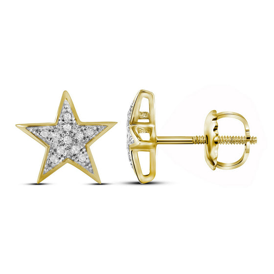 10k Yellow Gold Womens Round Diamond Star Earrings 1/20 Cttw