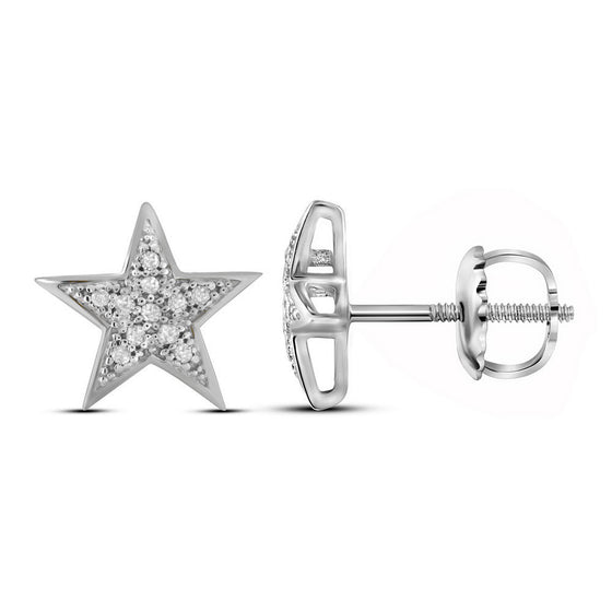 10k White Gold Womens Round Diamond Star Earrings 1/20 Cttw