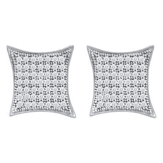 10k White Gold Womens Round Diamond Square Kite Cluster Earrings 3/8 Cttw