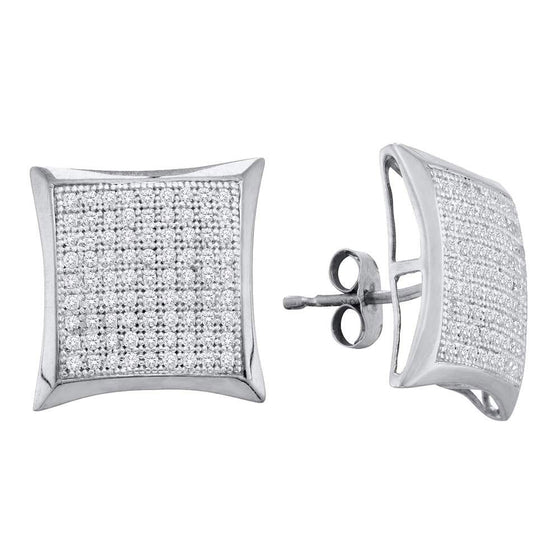 10k White Gold Womens Round Diamond Convex Square Kite Cluster Earrings 1/2 Cttw