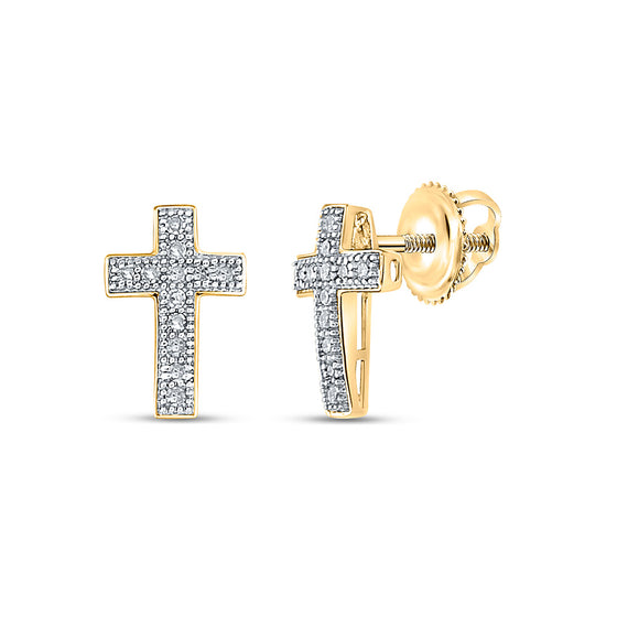 10k Yellow Gold Womens Round Diamond Cross Earrings 1/10 Cttw