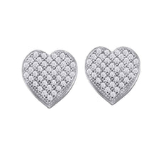  10k White Gold Womens Round Diamond Heart Cluster Earrings 1/10 Cttw