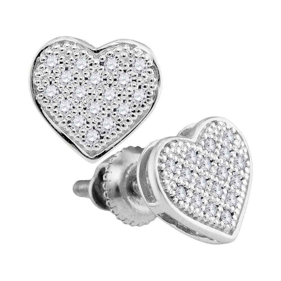 10k White Gold Womens Round Diamond Heart Earrings 1/10 Cttw