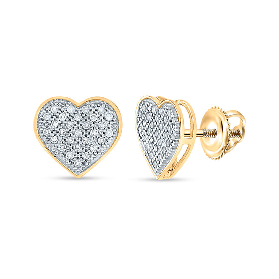 10k Yellow Gold Womens Round Diamond Heart Earrings 1/6 Cttw