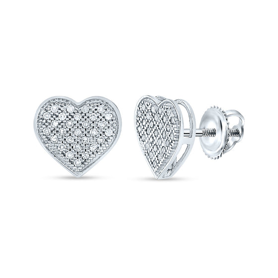 10k White Gold Womens Round Diamond Heart Earrings 1/6 Cttw