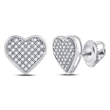  10k White Gold Womens Round Diamond Heart Earrings 1/5 Cttw