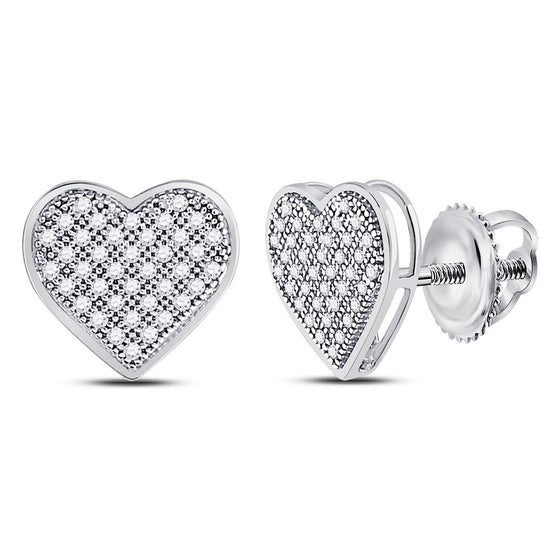 10k White Gold Womens Round Diamond Heart Earrings 1/5 Cttw