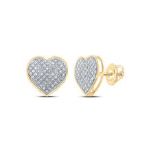  10k Yellow Gold Womens Round Diamond Heart Earrings 1/3 Cttw