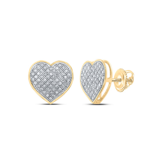 10k Yellow Gold Womens Round Diamond Heart Earrings 1/3 Cttw