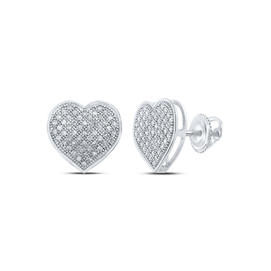 10k White Gold Womens Round Diamond Heart Earrings 1/3 Cttw