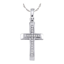  10k White Gold Womens Round Diamond Cross Pendant 1/20 Cttw