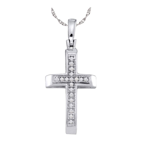 10k White Gold Womens Round Diamond Cross Pendant 1/20 Cttw