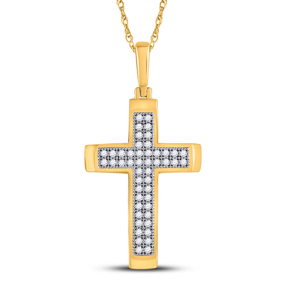 10k Yellow Gold Womens Round Diamond Cross Religious Pendant 1/6 Cttw