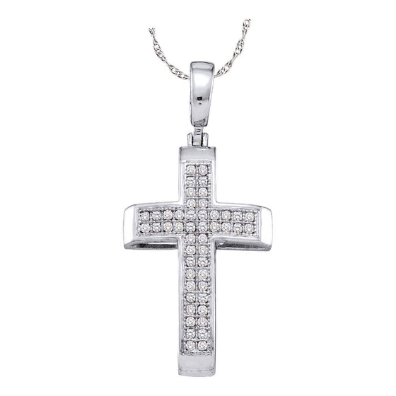 10k White Gold Womens Round Diamond Cross Pendant 1/6 Cttw
