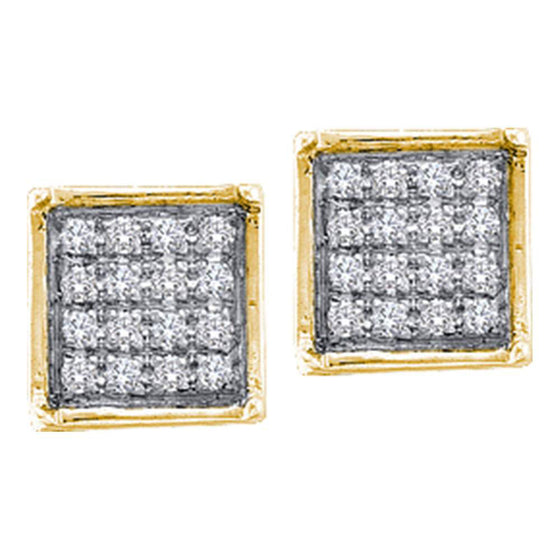 10k Yellow Gold Womens Round Diamond Square Cluster Earrings 1/20 Cttw