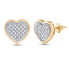 10k Yellow Gold Womens Round Diamond Heart Cluster Earrings 1/6 Cttw