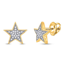 10k Yellow Gold Womens Round Diamond Star Earrings 1/10 Cttw