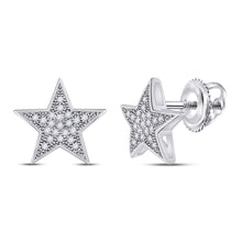  10k White Gold Womens Round Diamond Star Earrings 1/10 Cttw
