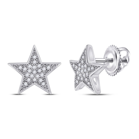 10k White Gold Womens Round Diamond Star Earrings 1/10 Cttw