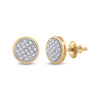10k Yellow Gold Womens Round Diamond Circle Cluster Earrings 1/10 Cttw