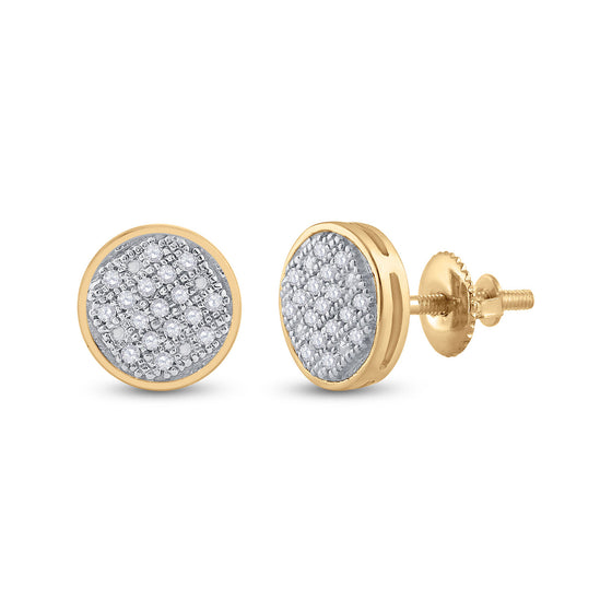 10k Yellow Gold Womens Round Diamond Circle Cluster Earrings 1/10 Cttw