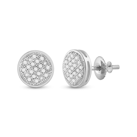 10k White Gold Womens Round Diamond Circle Cluster Earrings 1/10 Cttw