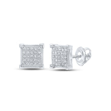  10k White Gold Womens Round Diamond Square Earrings 1/6 Cttw