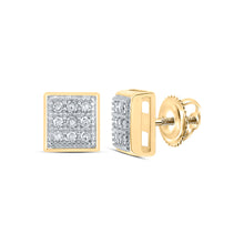  10k Yellow Gold Womens Round Diamond Square Earrings 1/20 Cttw