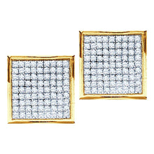  Yellow-Tone Sterling Silver Womens Round Diamond Square Earrings 1/20 Cttw