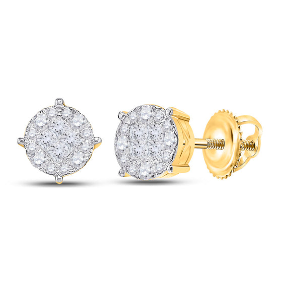 14k Yellow Gold Womens Princess Round Diamond Cluster Earrings 2 Cttw