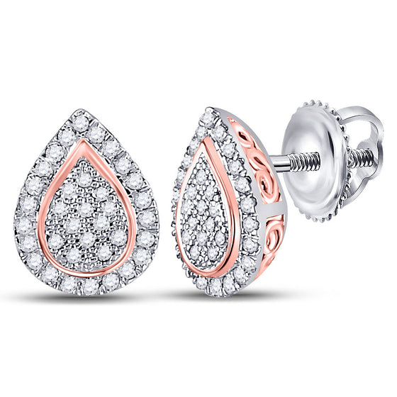10k Two-tone Gold Womens Round Diamond Teardrop Earrings 1/5 Cttw