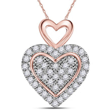  10k Two-tone Gold Womens Round Diamond Heart Pendant 1/6 Cttw