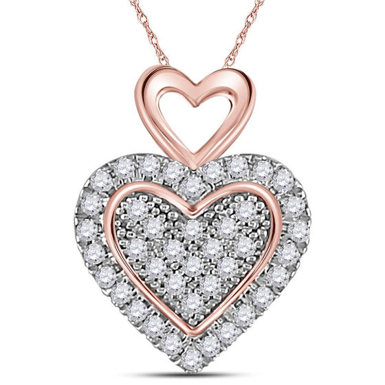 10k Two-tone Gold Womens Round Diamond Heart Pendant 1/6 Cttw