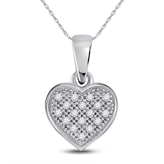 10k White Gold Womens Round Diamond Simple Heart Cluster Pendant 1/20 Cttw