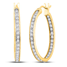  14k Yellow Gold Womens Round Diamond Inside Outside Hoop Earrings 1/4 Cttw