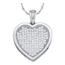  10k White Gold Womens Round Diamond Cluster Small Heart Pendant 1/20 Cttw