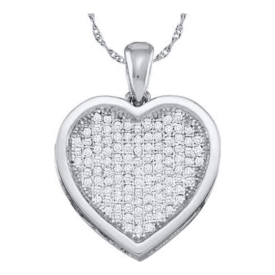 10k White Gold Womens Round Diamond Cluster Small Heart Pendant 1/20 Cttw