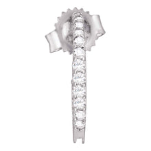  14k White Gold Womens Round Pave-set Diamond Single Row Hoop Earrings 1/4 Cttw