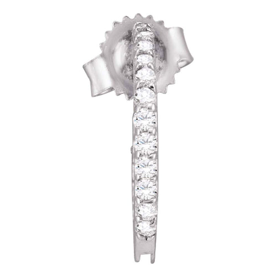 14k White Gold Womens Round Pave-set Diamond Single Row Hoop Earrings 1/4 Cttw