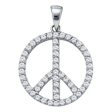  14k White Gold Womens Round Diamond Peace Sign Circle Pendant 3/4 Cttw