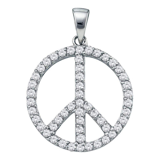 14k White Gold Womens Round Diamond Peace Sign Circle Pendant 3/4 Cttw