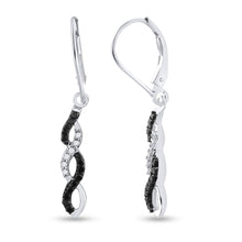  14k White Gold Womens Round Black Color Enhanced Diamond Twist Dangle Earrings 1/3 Cttw