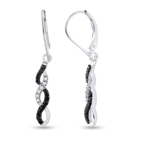 14k White Gold Womens Round Black Color Enhanced Diamond Twist Dangle Earrings 1/3 Cttw