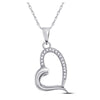 10k White Gold Womens Round Diamond Heart Pendant 1/20 Cttw
