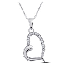  10k White Gold Womens Round Diamond Heart Pendant 1/20 Cttw