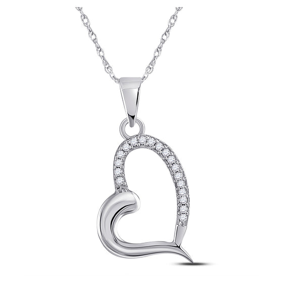 10k White Gold Womens Round Diamond Heart Pendant 1/20 Cttw
