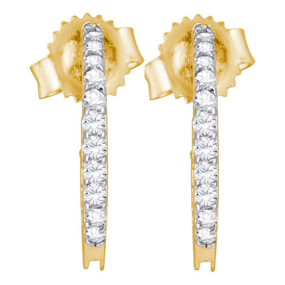 14k Yellow Gold Womens Round Pave-set Diamond Single Row Hoop Earrings 1/4 Cttw