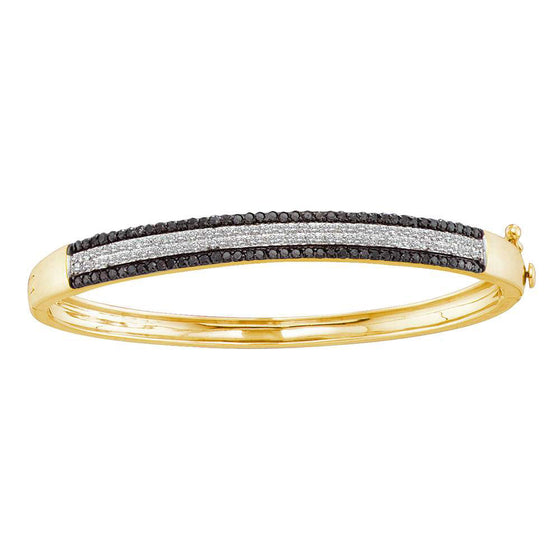 14k Yellow Gold Womens Round Black Color Enhanced Diamond Bangle Bracelet 1-3/8 Cttw